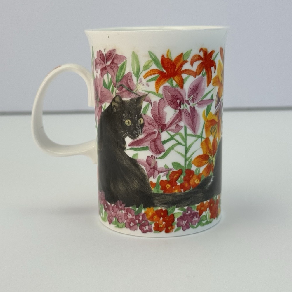VTG Dunoon‎ Black Cats Spring Flowers Garden Bone China Mug Tea Helen Sandiford